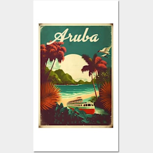 Aruba Caribbean Vintage Travel Art Poster Posters and Art